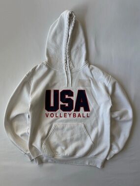 Vintage oversized White USA Volleyball center logo hoodie